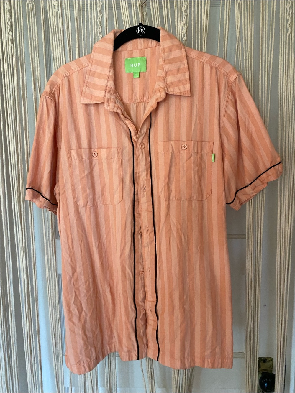 HUF Men's Peach Stripe Short-Sleeve Button-Down Shirt
